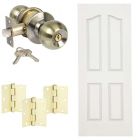 Combo de puerta carmel 85 x 207cm 4 tableros + chapa con llave bronce antiguo + bisagras dorado brillante