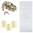 Combo puerta colonial, 0.70 x 207cm, + pomo con llave bronce antiguo + bisagras dorado brillante