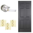 Combo puerta Colonial Wengue de 70x207cm + Chapa con llave satin + Bisagras Doradas