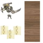 Combo puerta entamborada de melamina 65 + chapa tipo manija con llave bronce antiguo + Bisagras dorado brillante 3x3