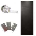 Combo puerta entamborada melamina toscana 85x207cm + Chapa con llaves para dormitorio niquel satinado + Bisagras galvanizada