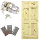 Combo puerta pino 6 tableros 80x210cm + chapa con llave acero inoxidable + bisagras galvanizada