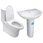 Combo Inodoro noce una pieza blanco elongado + Lavamanos Ravenna ovalado pedestal 