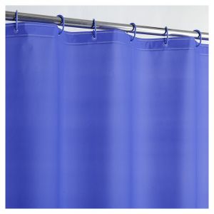 Cortina Clásico Azul de poliéster para baño con ganchos plásticos.