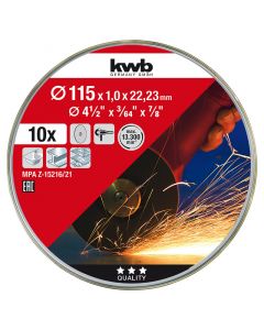 Juego 10 discos de corte 4½" 1 mm para metal KWB