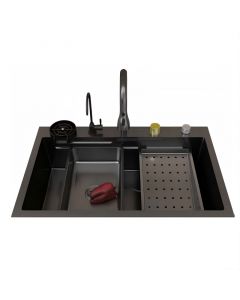 Lavatrastos acero inoxidable todo en uno empotrar 1 fosa 83 x 53 cm Aqua Nuova Deluxe