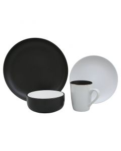 Vajilla de cerámica 16 piezas negro y blanco mate