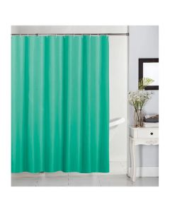 Set cortina de baño poliéster aqua 183x183 cm incluye 12 ganchos plásticos