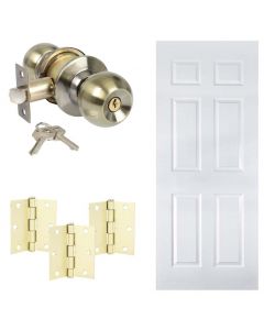 Combo puerta colonial, 1.00 x 207cm, + pomo con llave bronce antiguo + bisagras dorado brillante