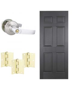 Combo puerta Colonial Wengue de 90x207cm + Chapa con llave satin + Bisagras Doradas