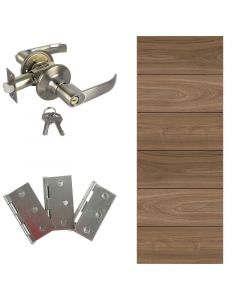 Combo puerta entamborada de melamina 65 + chapa tipo manija con llave bronce antiguo + Bisagras galvanizadas 3x3