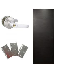Combo puerta entamborada melamina toscana 95x207cm + Chapa con llaves para dormitorio niquel satinado + Bisagras galvanizada