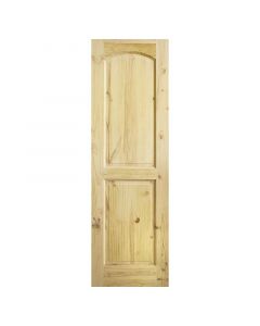 Combo puerta de pino 2 tableros curvo, 80 x 210cm + chapa con llave satin + bisagras galvanizadas