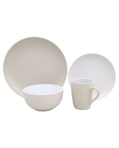 Vajilla de cerámica 16 piezas beige y blanco mate