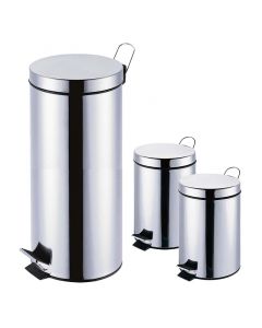 Set Basurero 30 Litros Y Dos De 5 Litros  Acero Inoxidable M