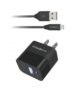 Cargador regular doble puerto USB A y tipo C con cable de 1.8 m negro Chargeworx