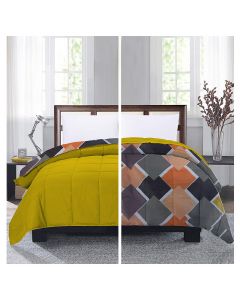 Edredón queen poliéster 3 piezas amarillo estampado incluye 2 fundas