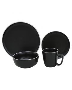 Vajilla de cerámica 16 piezas negro con borde blanco mate