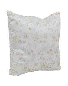 Cojín navideño 45 x 45cm, blanco con copos dorados y plateado (agregue 3 al carrito pague 2)