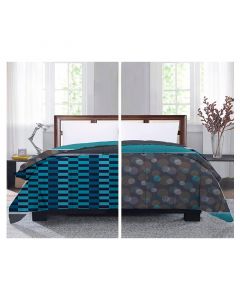 Edredón queen poliéster 3 piezas azul y café combinado + 2 fundas para almohada