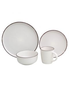 Vajilla de cerámica 16 piezas beige con borde café mate
