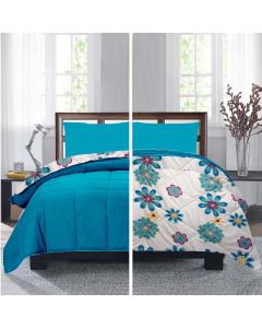 Edredón imperial de poliéster 2 piezas blanco y aqua estampado incluye 1 funda