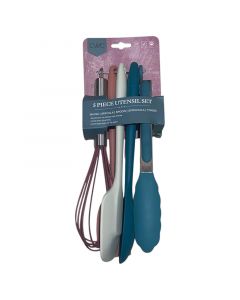 Set de 5 utensilios de cocina de silicona azul y rosa
