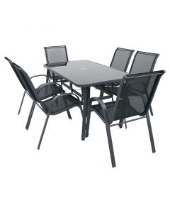 Set de terraza 7 piezas negro + Sombrilla rectangular triple 250 x 450 x 270