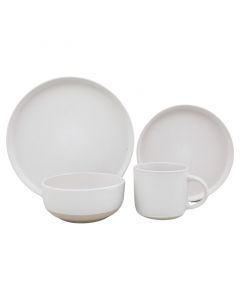 Vajilla 16 piezas blanca con fondo taupe