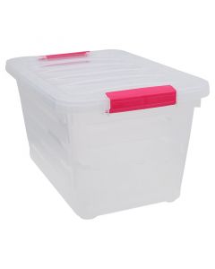 Caja organizadora 24 l transparente con cierre click varios colores