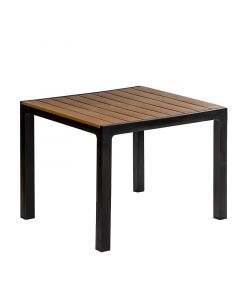 Mesa cuadrada plástica tipo madera café 90 x 90 x 74 cm