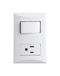 Tomacorriente e interruptor 15A 125V blanco Eagle Línea Plata