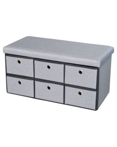 Ottoman lino base mdf gris soporta 130 kg 38 x 77 x 38 cm