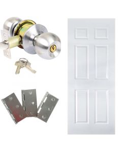 Combo puerta colonial, 0.90 x 207cm, + pomo con llave satin + bisagras galvanizadas