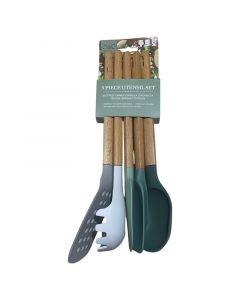 Set de 5 utensilios de cocina de silicona y madera verde