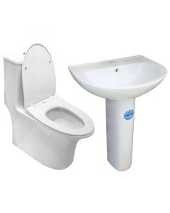 Combo Inodoro noce una pieza blanco elongado + Lavamanos Ravenna ovalado pedestal 