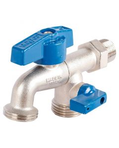 Llave de chorro dual corta 1/2" NPT x 3/4" NH 1/4 de vuelta coflex