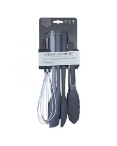 Set de 5 utensilios de cocina de silicona gris
