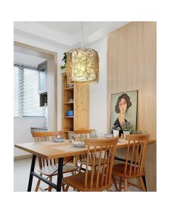 Lámpara Colgante 1 Luz Cilindro Beige Rattan