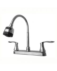 Grifería para fregadero 8" cuello cisne flexible plateado satín