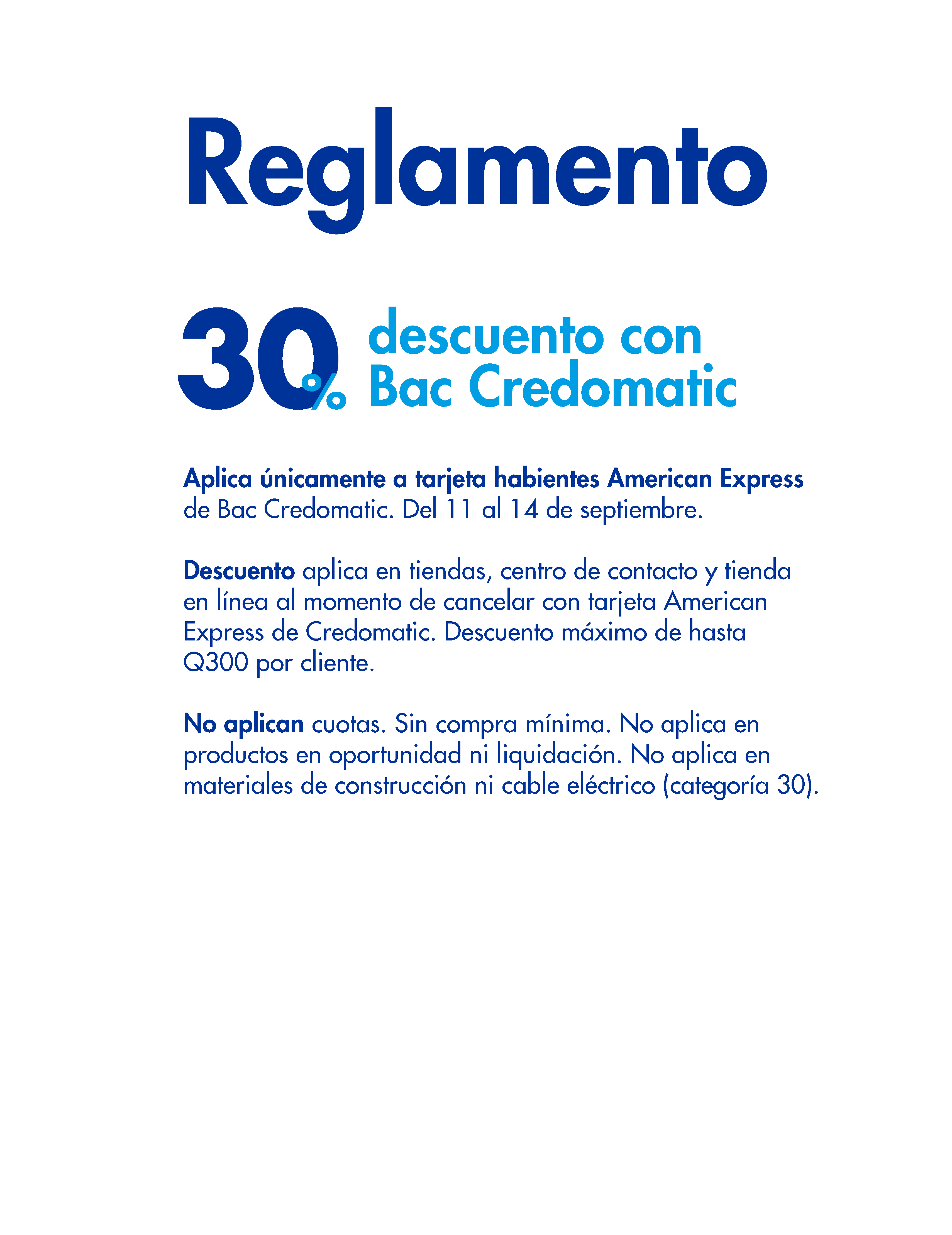 Reglamento 30% descuento con BAC Credomatic