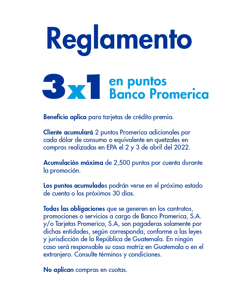 3 x 1 en puntos Banco Promerica