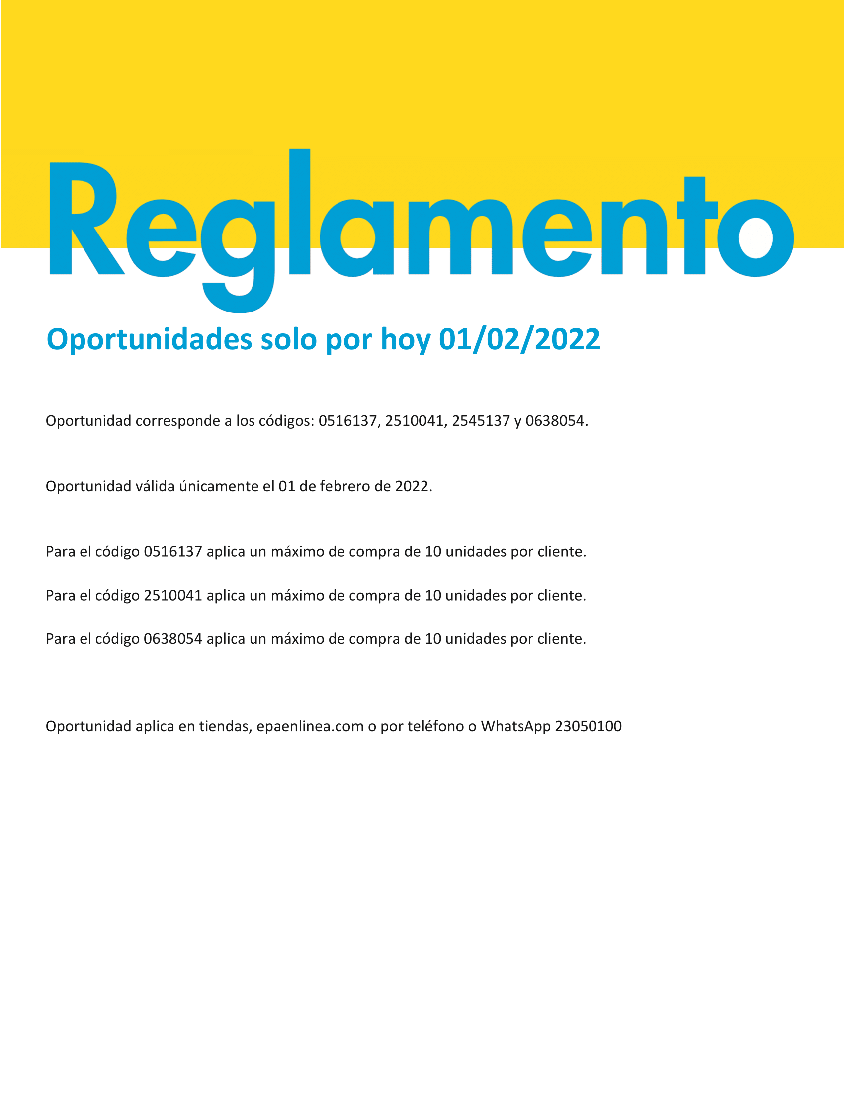 Reglamento solo por hoy 01/02/2022