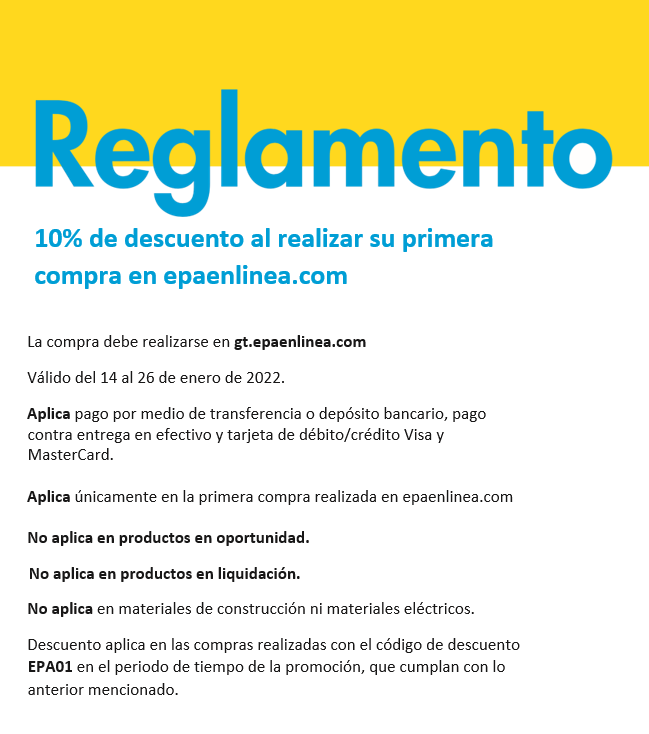 Reglamento 10% descuento en su primera compra en epaenlinea.com